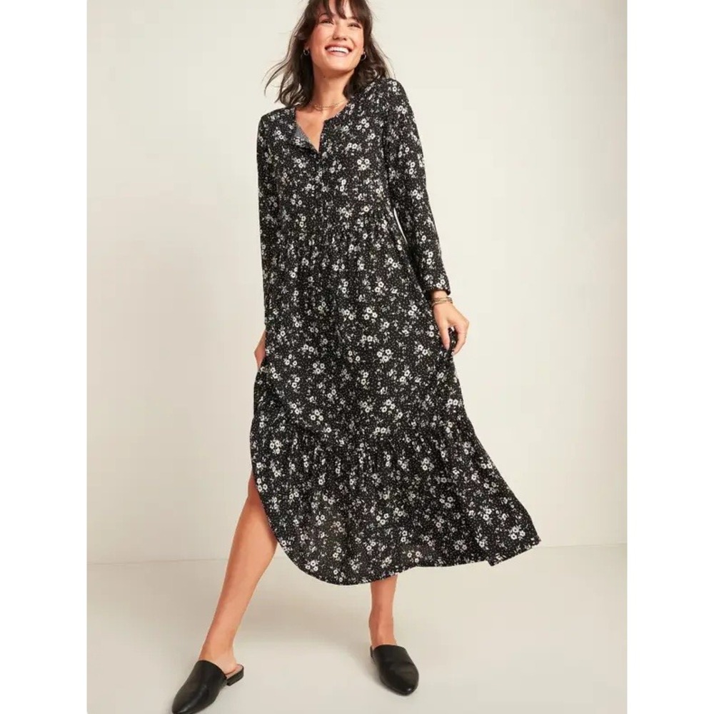 Old Navy Floral-Print Maxi Tiered-Hem Swing Dress XXL Tall NWT Fall Modest